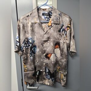 Nahmias Gray Butterfly Print Men's Shirt